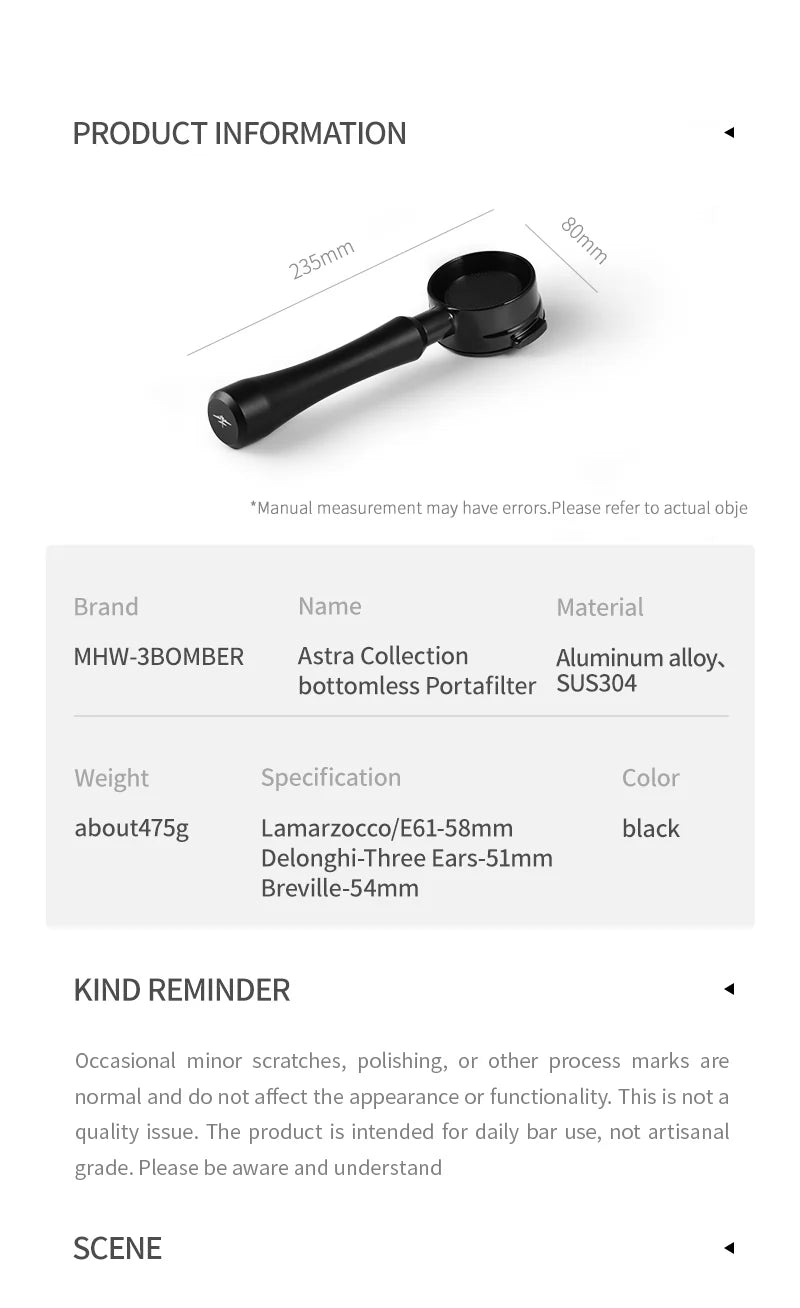 MHW-3BOMBER - Astra Bottomless  Portafilter - E61/58mm universal