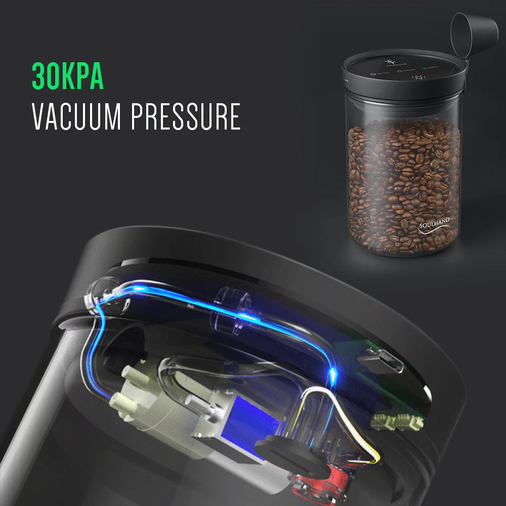 Soulhand Vacuum Coffee Canister - Clear Glass Body
