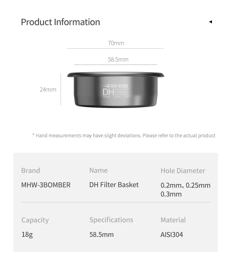 MHW-3BOMBER - DH Filter Basket - 58mm universal - 18g