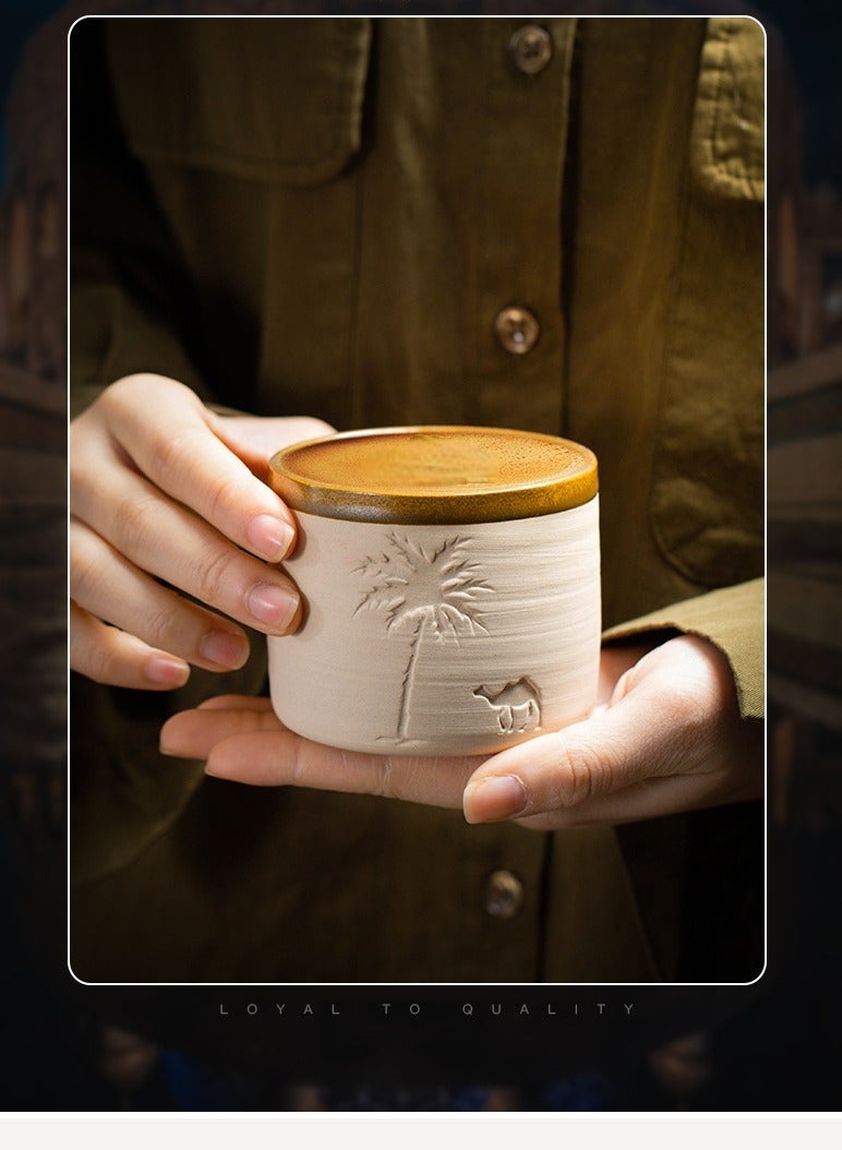 coffee mug, Palm trees and camels, Arabica coffee cup, 1pc